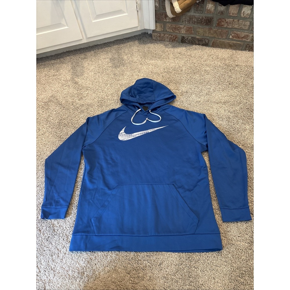 Nike Dri-FIT Full Zip Hoodie Blue Large Check Moisture Wicking Long Sleeve Hoody